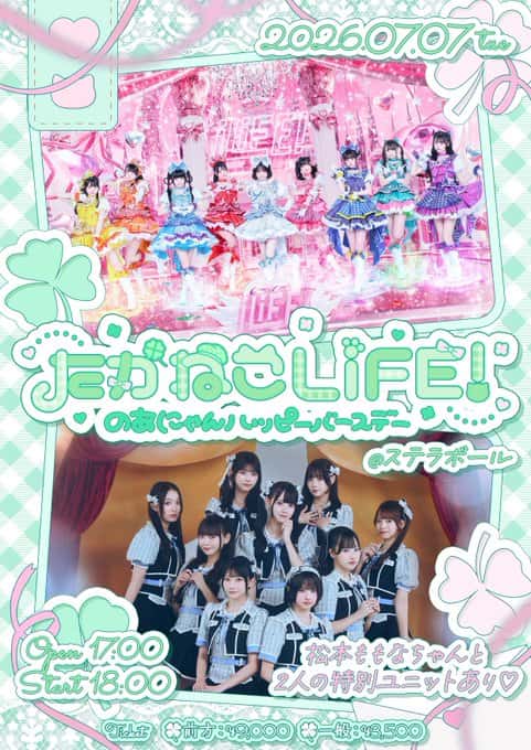 LIVE情報 2026年7月7日：『たかねこLiFE! のあにゃんパッピーバースデー』＠ステラボール｜iLiFE!【あいらいふ】